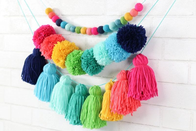 tassels into Christmas garland  