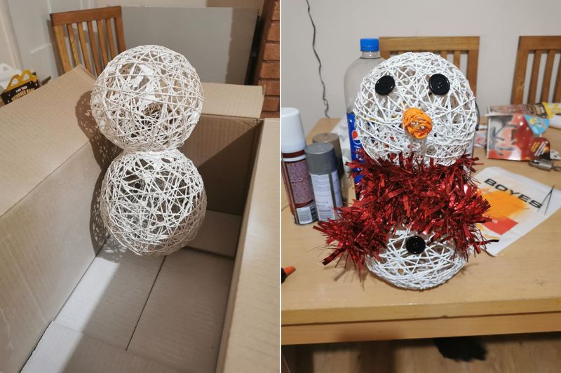 DIY Snowman Christmas Decoration using Balloons, String and Glue