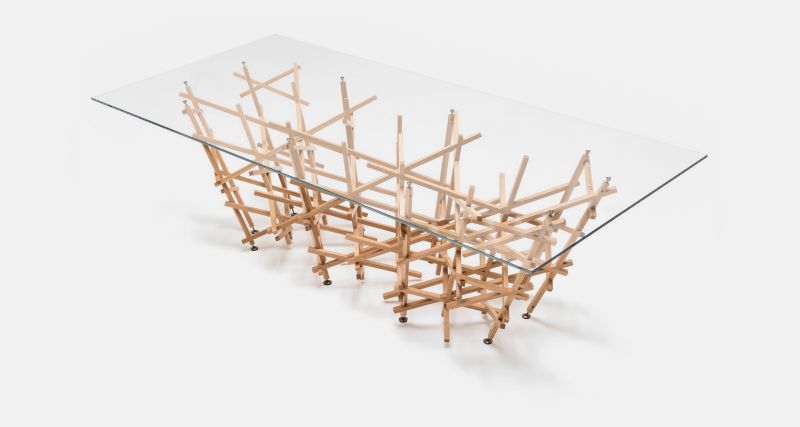 Kigumi Table is Made of Communion of Multiple Thin Wooden Slats