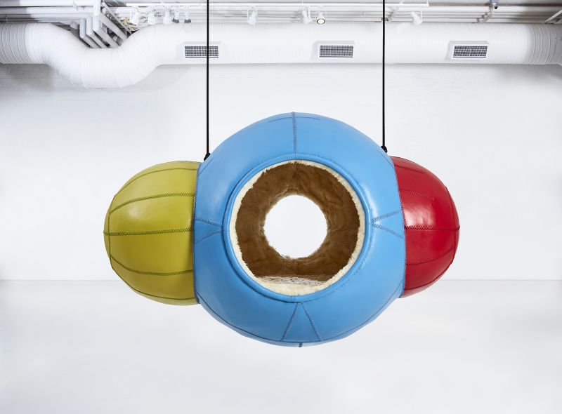 Porky Hefer’s Molecules Leather Hanging Pods at Design Miami 2019