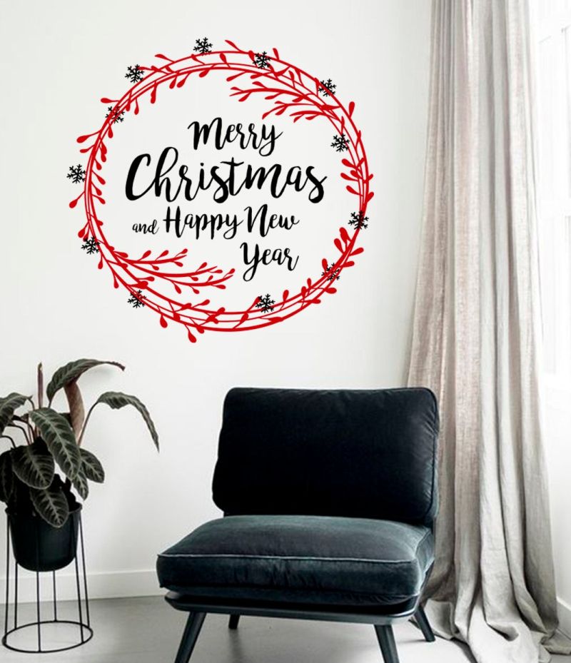 Red wreath Christmas wall decal