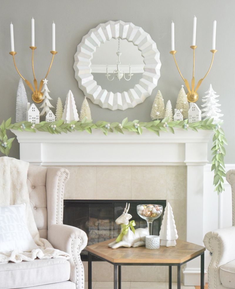 paper leaf Christmas garland for fireplace mantel