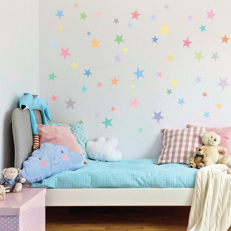 pastel rainbow stars Christmas wall decals