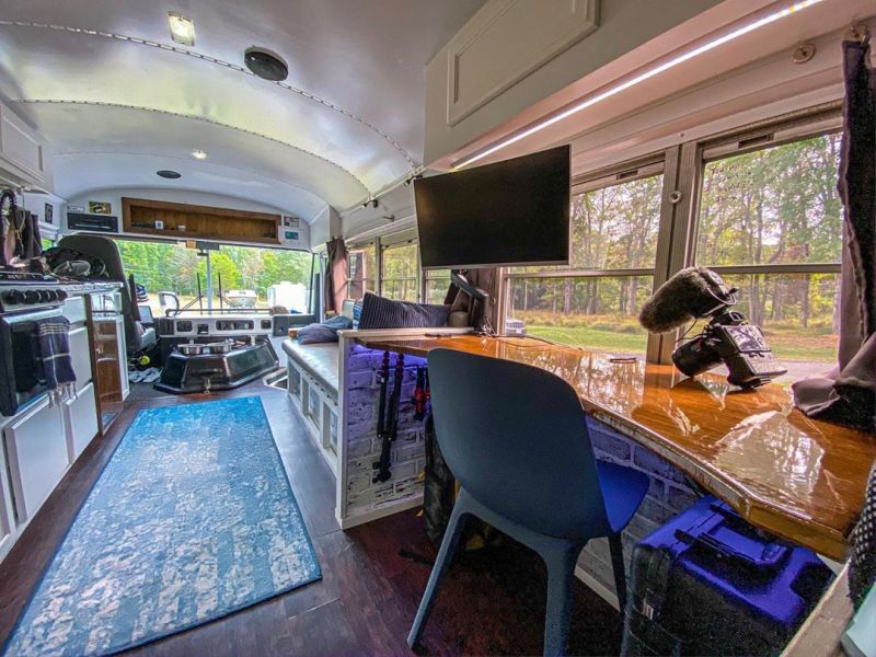 Couple Travels Full-Time in Converted Bus Home with Baby Girl and Dog