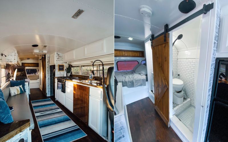 Couple Travels Full-Time in Converted Bus Home with Baby Girl and Dog