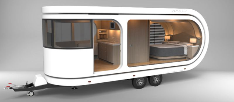 Romotow Caravan by W2 Swings its Cabin Outwards to Create a Deck 