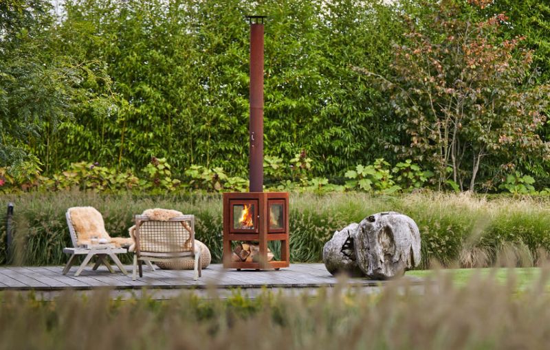 rb73 Makes CorTen Steel Outdoor Fireplaces with Glass Panels 