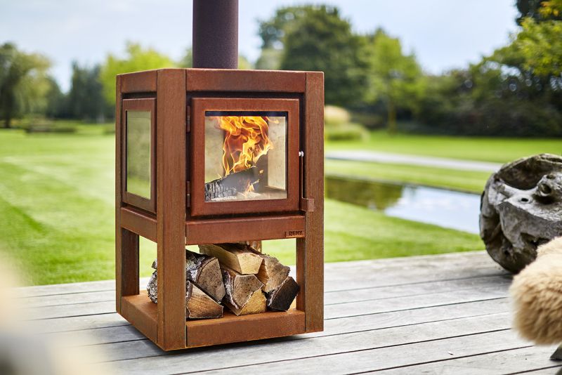 rb73 Makes CorTen Steel Outdoor Fireplaces with Glass Panels 
