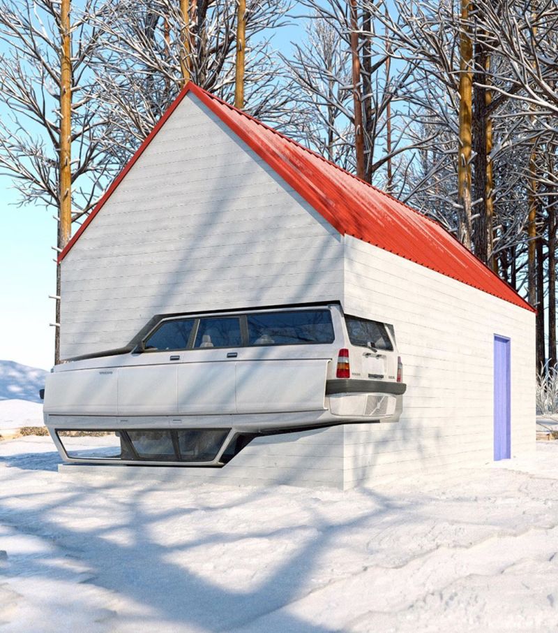 Chris Labrooy’s Latest Artwork Combines Winter Cabin with Volvo 240