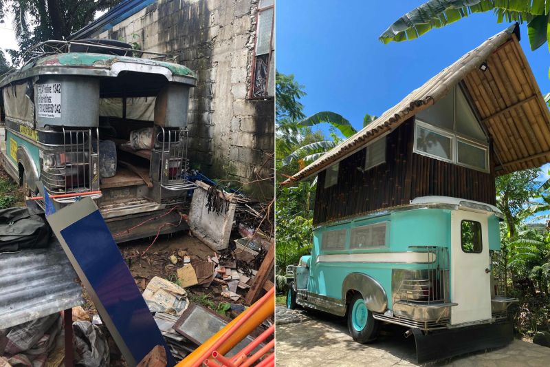 Philippines Man Transforms Old Jeepney into Two-Story Mobile Home 