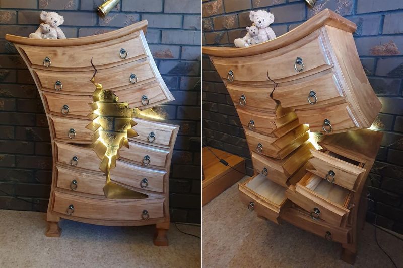 Woodworker Makes One-of-a-Kind Dressers that Appear to be Cracked 