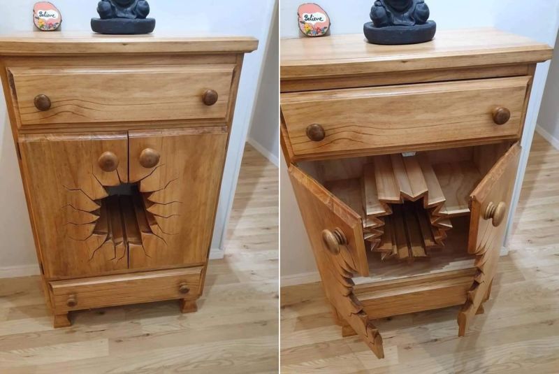 Woodworker Makes One-of-a-Kind Dressers that Appear to be Cracked 