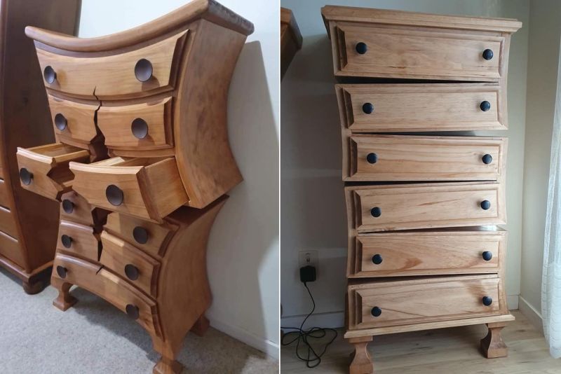 Woodworker Makes One-of-a-Kind Dressers that Appear to be Cracked 